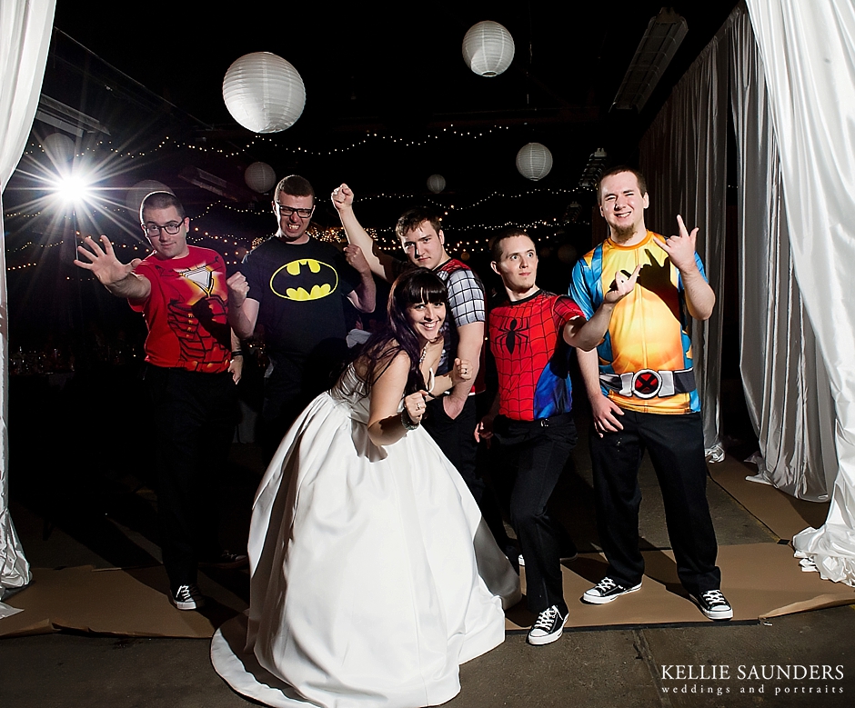 comic book wedding photo, spiderman groom